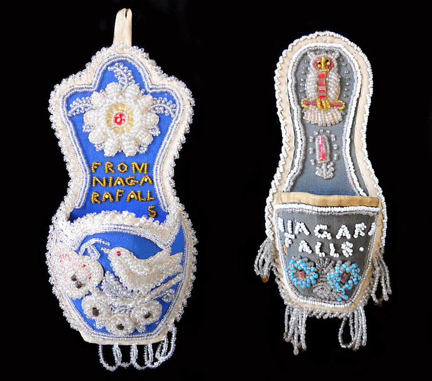 Two late 19th century Tuscarora wall pockets with a bird and owl motifs