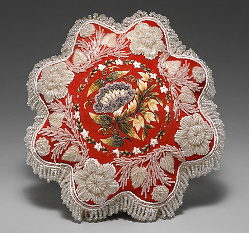 Circa 1860 Seneca pincushion with moose hair embroidery in the center