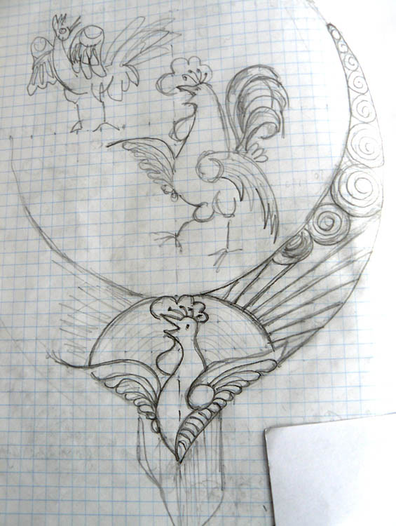 Sketch for the Golden Rooster Necklace by Natalia Bessonova