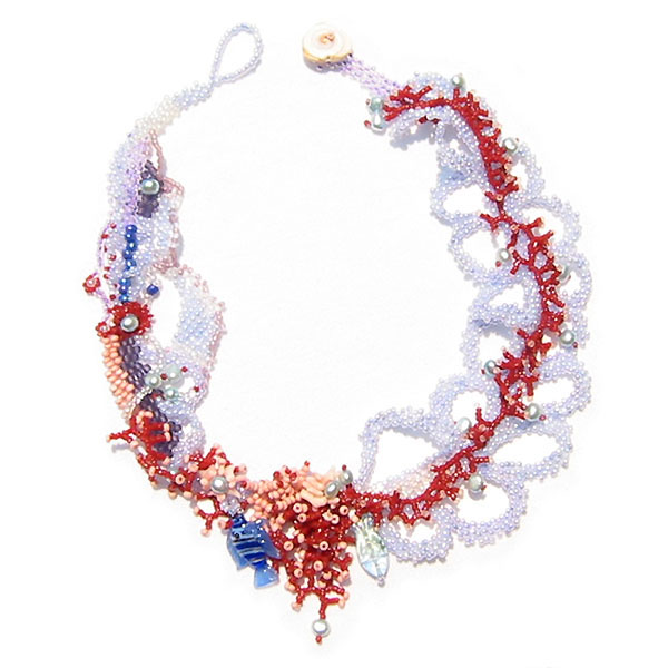 Neptune Kingdom Necklace with coral beads and sticks by Zoya Gutina