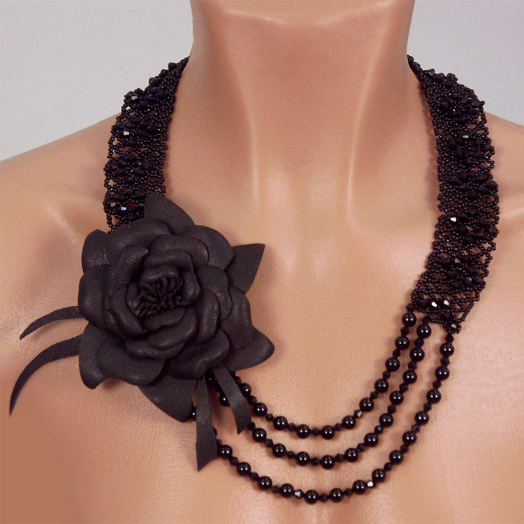 Leather and beads. Jewelry by Anna Mikhaleva
