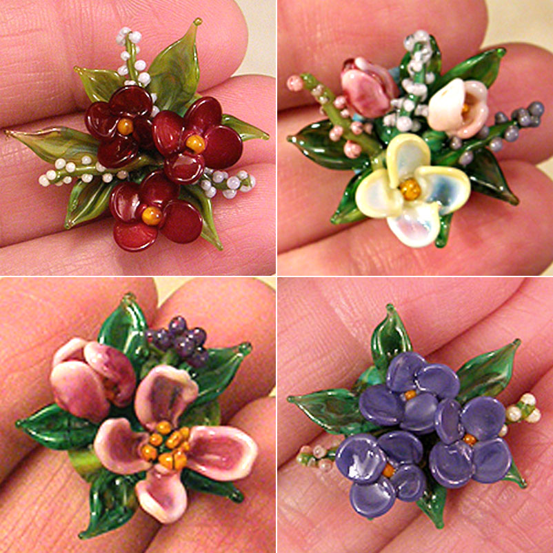 Lampwork flower beads by Dana Torakis