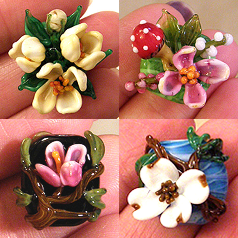 Lampwork flower beads by Dana Torakis