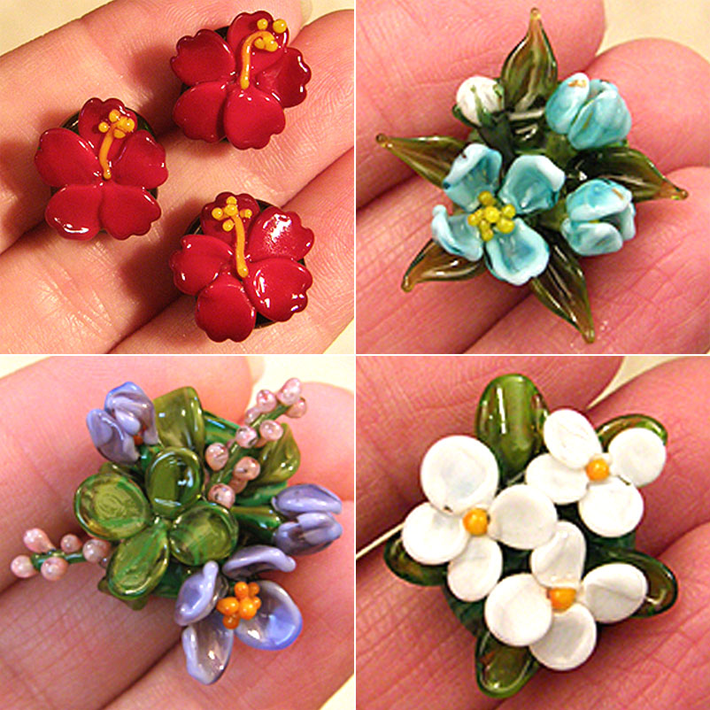 Lampwork flower beads by Dana Torakis