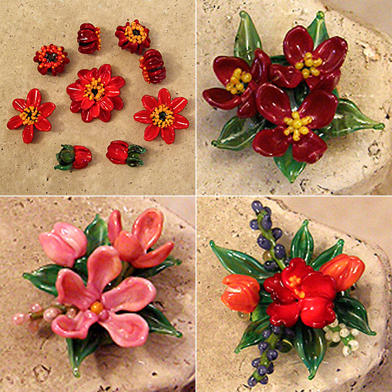 Lampwork flower beads by Dana Torakis