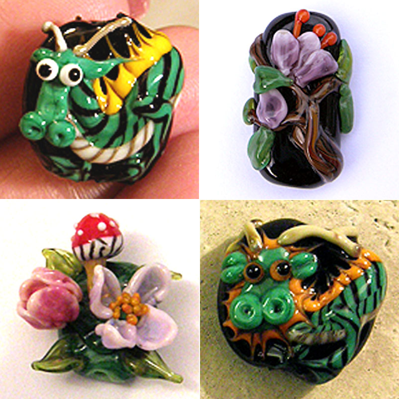 Lampwork flower beads by Dana Torakis