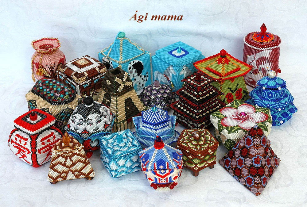 Beaded boxes by Agnes Nyisztor