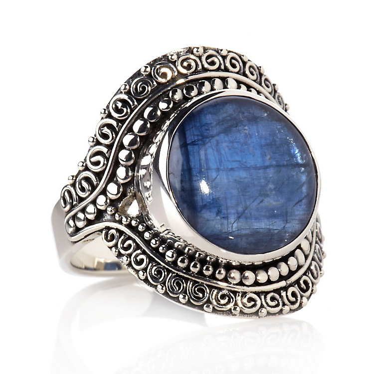 Round kyanite sterling silver ring