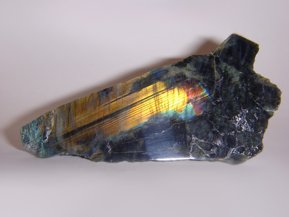Polished labradorite (spectrolite) showing the color play