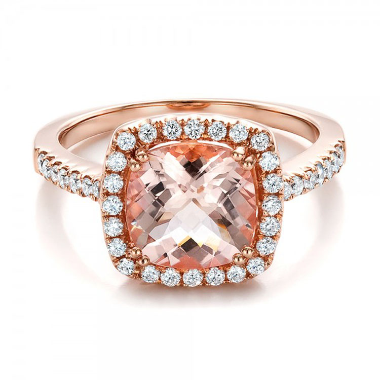 Antique cushion morganite and diamond ring