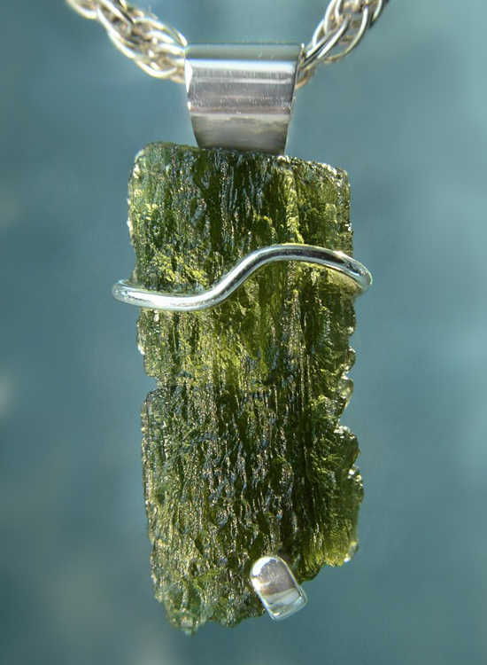 Moldavite in silver wrap