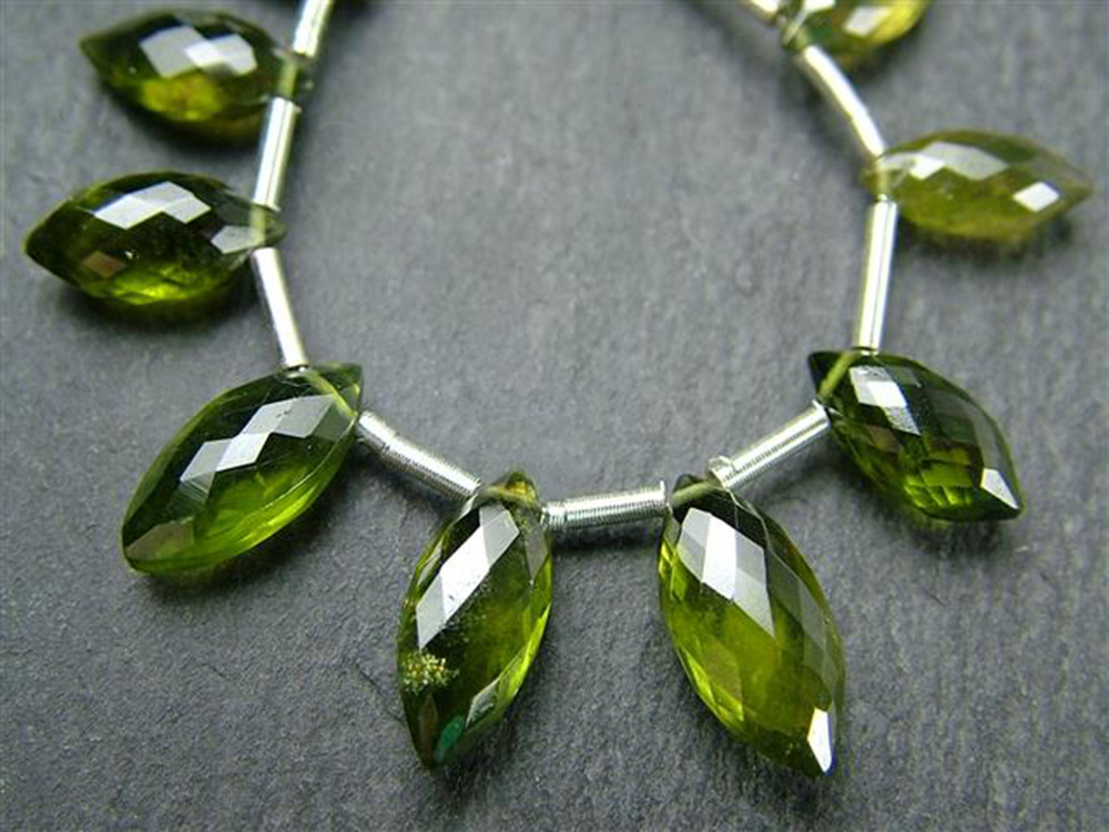 Vesuvianite faceted marquise briolettes in 8" strand