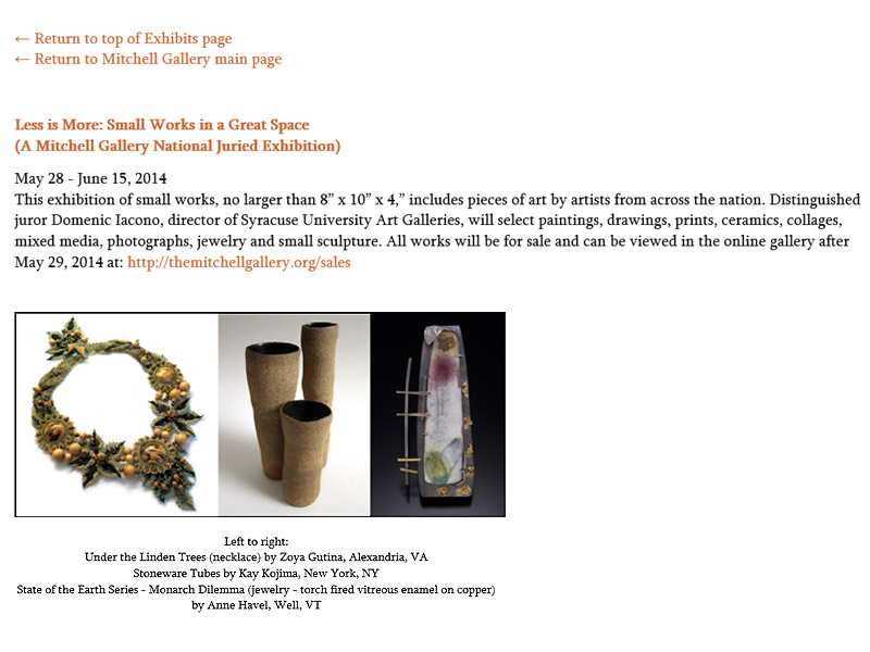 Mitchell Gallery, Less is More 2014 Exhibition